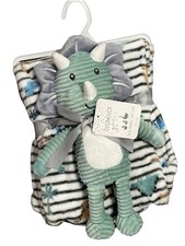 Duck Duck Goose Plush Lovey Blanket Set Ribbed Green Dinosaur Embroidered NEW