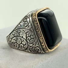Men HandmadeNatural Onyx Stone Ring Square Black Onyx Ring
