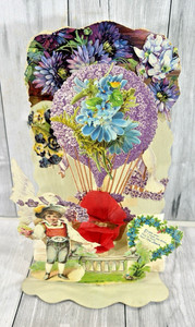 1911 Antique Valentine Pop Up Card 3D Die Cut Victorian Flower Greetings Signed