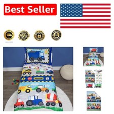 Cheerful Construction Vehicles 4-Piece Toddler Bedding Set Comforter Sheets