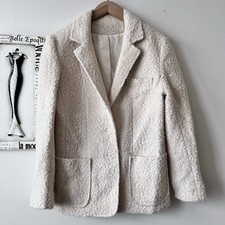 Vintage 100 Boucl  Wool Cream Textured Minimalist Quiet Luxury Women  s Blazer M