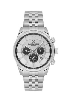 Mens 44mm Quartz Watch Steel Strap Silver Day-Date, Multifunction, Dual Time, 24