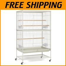 Large White Wrought Iron Bird Cage with Stand