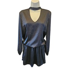 1st sight vintage satin black elastic drop waist short dress sz S choker neck