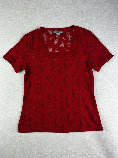 Liz Jordan Red Lace Top Size Large Floral Print Women’s T-shirt