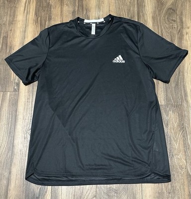 Adidas Shirt Mens Activewear Climalite Performance Large Black Logo Short Sleeve