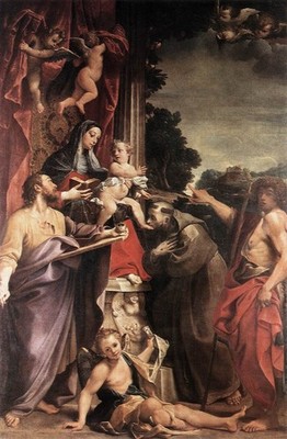 Carracci Annibale Madonna Enthroned with St Matthew Vintage Art Print Poster Wal