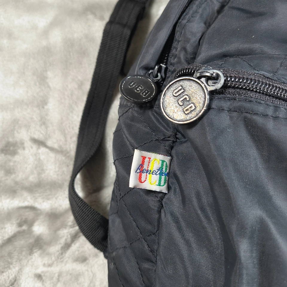 Vintage United Colors Of Benetton Backpack Black Embroidered Quilted 80s 90s Bag - Image 4 of 4