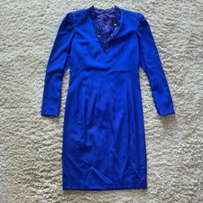 Vintage CH by Carolina Herrera Royal Blue Beaded Cocktail Dress – Size 12