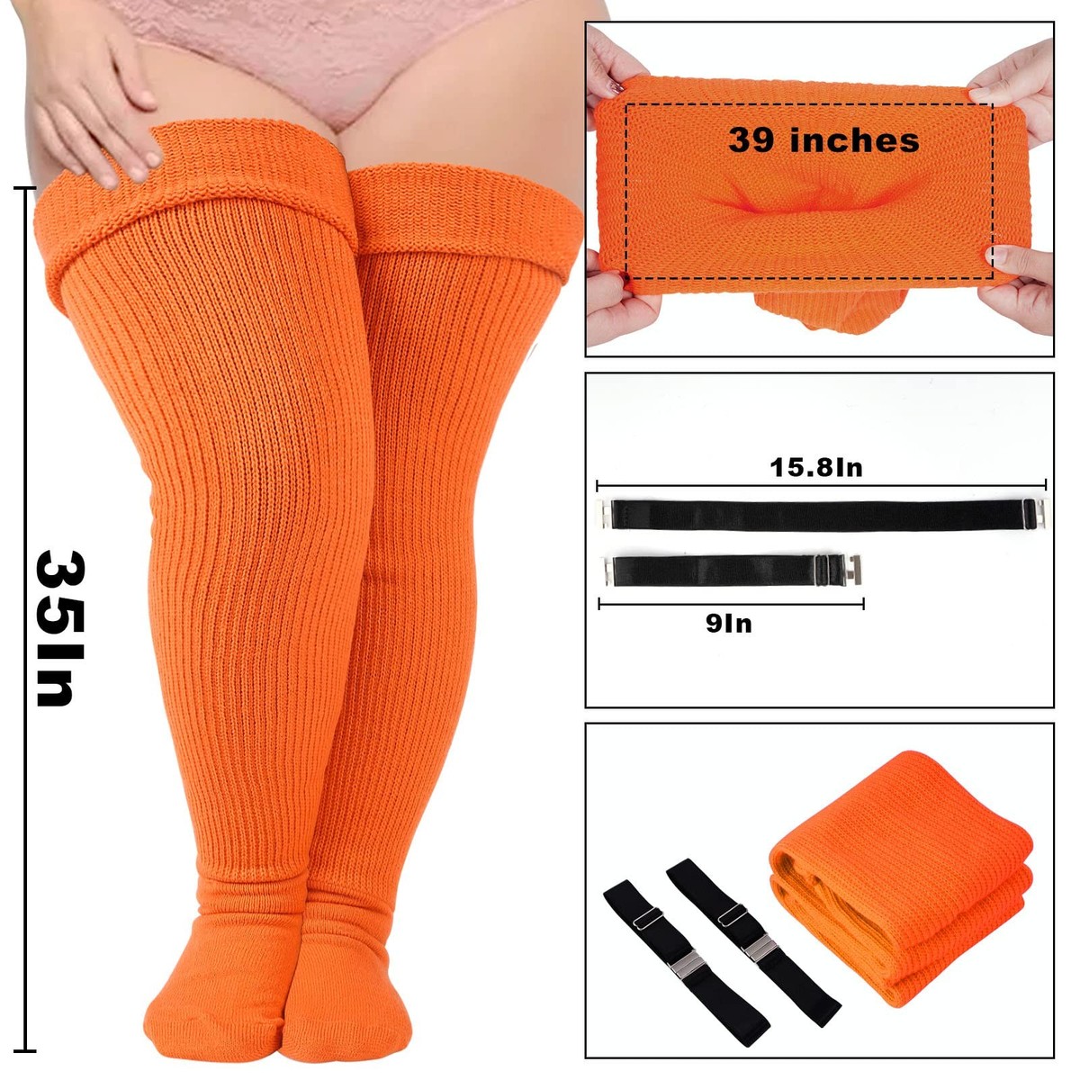Orange Plus Size Thigh High Socks for Women Thick Thigh