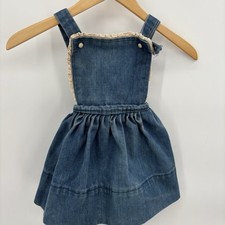 Vintage Handmade Girls Toddler Denim Smock Dress Apron Onesize Fits 2-5Y