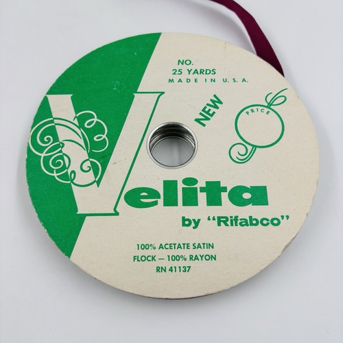 Vtg Velita Flocked Velveteen Ribbon 2 Partial Rolls Cranberry Christmas Green - Picture 5 of 8
