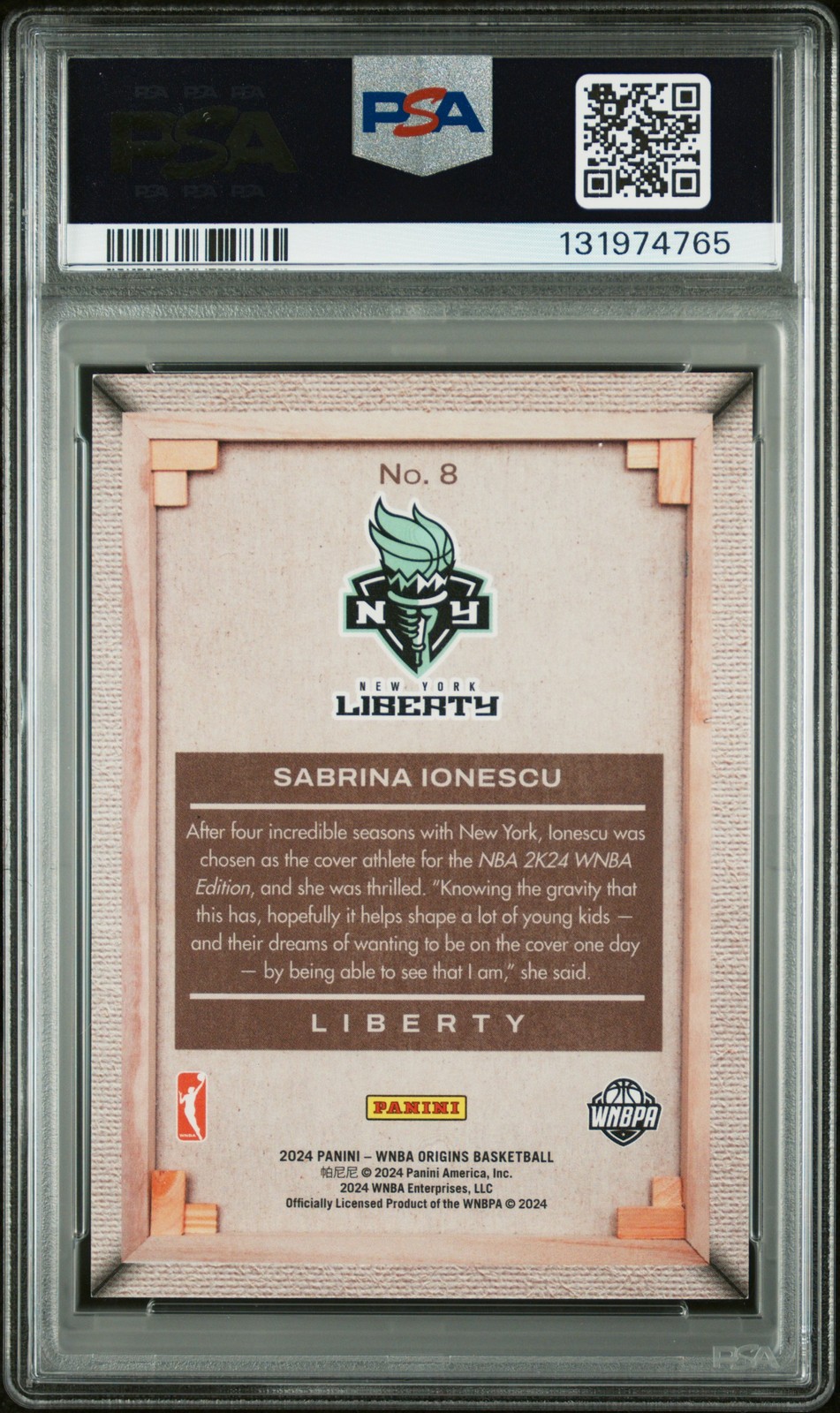 2024 PANINI ORIGINS WNBA BLANK SLATE #8 SABRINA IONESCU PSA 8 view 2