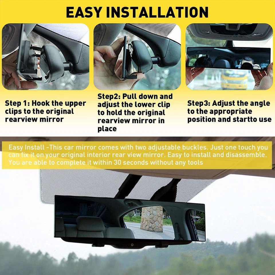 240MM Brand New Wide Flat Clip Interior On View Rear Clear Mirror Universal - Image 4 of 4