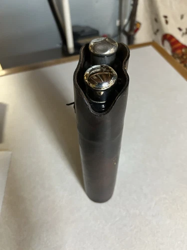 Antique Double Barrel Leather Flask ,Crystal Inserts/Silver Caps Extremely Rare - Picture 17 of 20