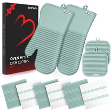 Oven Mitts and Pot Holder Sets with Silicone Grip, 500°F Heat Resistant-6 Pac...