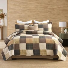 Queen Quilt Set - 100 Cotton Quilts Queen 90"x98" Brown/Beige/Charcoal/Green
