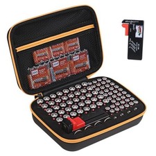 Battery Organizer Storage Case with Tester for AA AAA Button black-orange