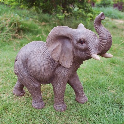12'' H Walking Elephant Decor Wild Animal Statue Garden Decor Resin Garden Statue