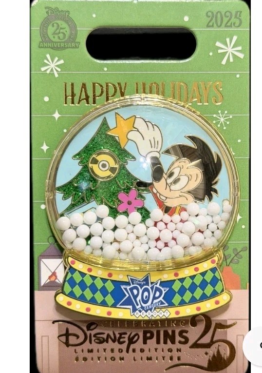 2025 Disney Parks Snow Globe Pop Century Resort LE 2000 Pin Max Goofy Movie