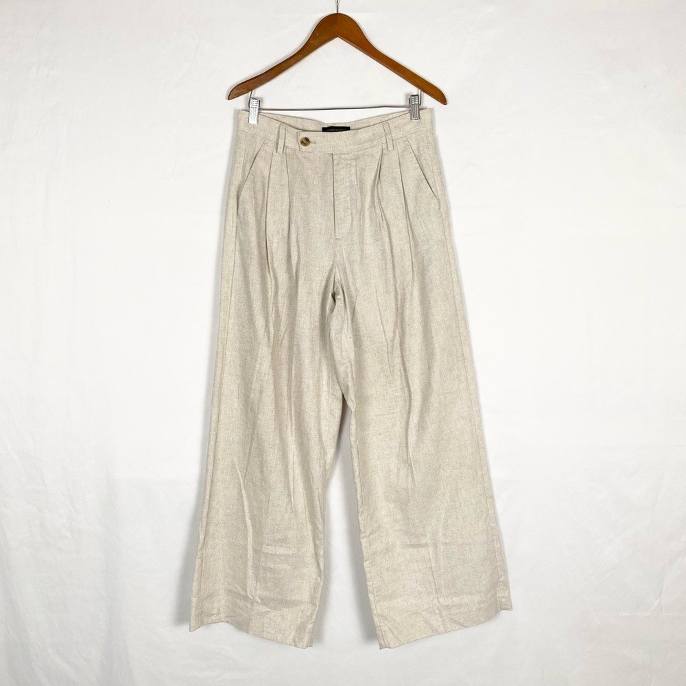 Banana Republic Linen Blend Pleated Wide Leg Pants in Flax Size 8 High Rise