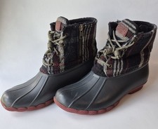 Botas Sperry Pato de Agua Salada con Parte Superior de Lana Azul/Roja a Cuadros, Para Mujer 8