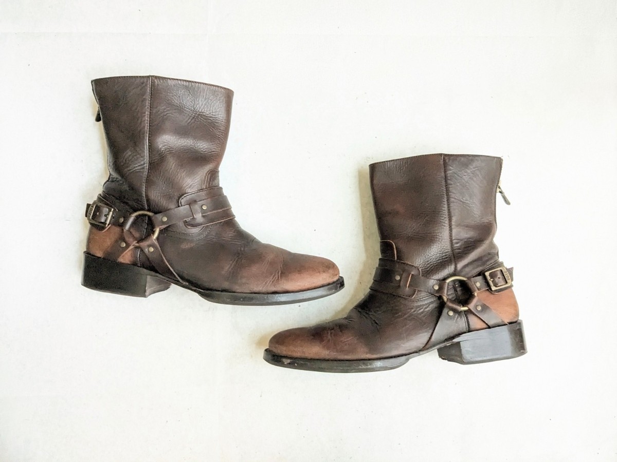 Frye Riley Harness Boots Brown Leather Men 11.5 Buckle Rubber