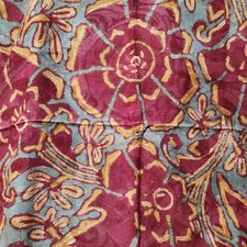 Scalamandre Spice Island Hand Batik 100% Silk Red Gold Grey Sample 44.5x29
