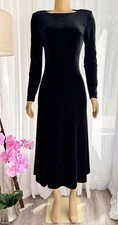 Vintage Womens Black Velour Cocktail Dress Size 6P Long Sleeve DAVID WARREN