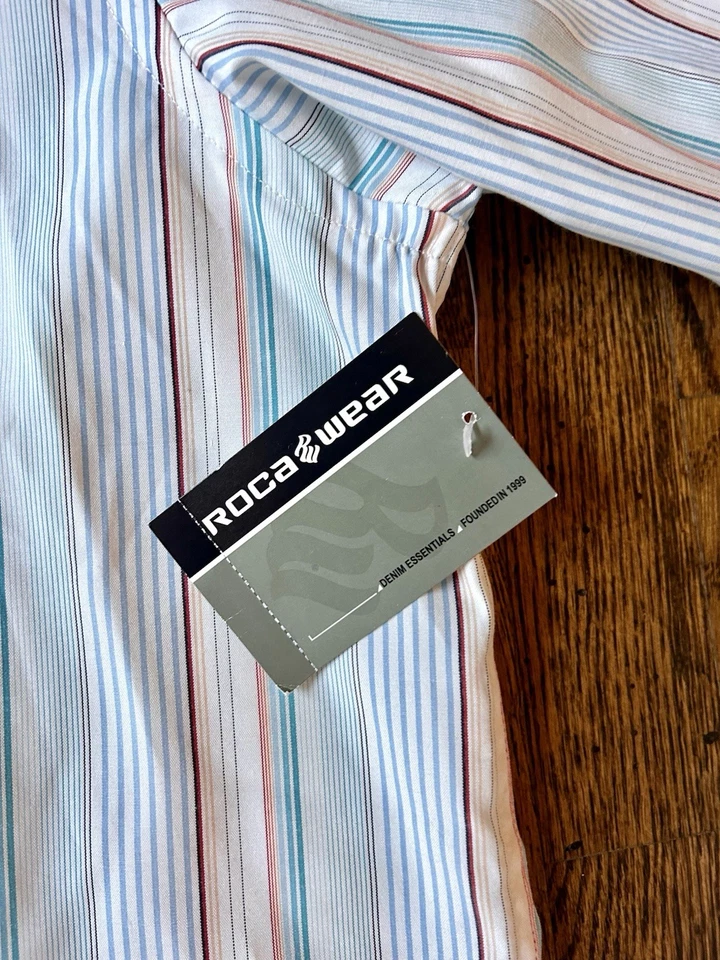 Camisa de vestir Rocawear vintage a rayas manga larga mezcla de algodón para hombre talla 3XL NUEVA CON ETIQUETAS Foto 4 de 4