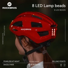 ROCKBROS Bike Helmet w/USB Rechargeable Tail Light Lightweight Adjustable55-60cm