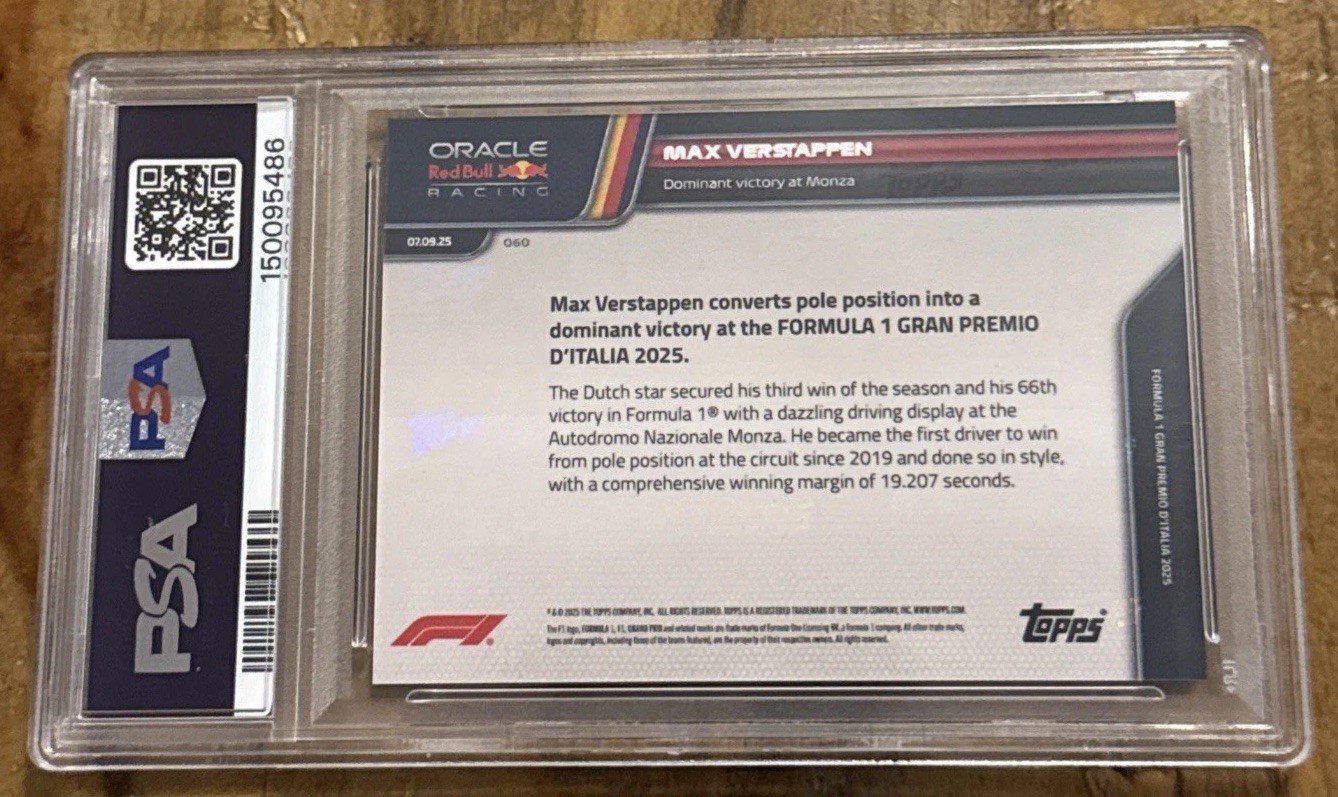 2025 Topps Now Max Verstappen #60 Formula 1 PSA 10 Gem Mint Monza Win view 6