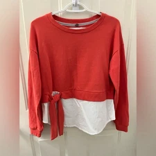 Cupio Coral Knit Casual Top Shirttail Hem Layered Look SP 