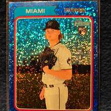 2023 Topps Heritage #591 Max Meyer Chrome Blue Sparkle Rookie Card Marlins. rookie card picture