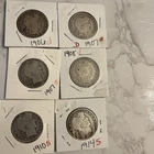 Lot of 6 Barber Silver Half 1906D, 1907S, 1907D, 1908D, 1910S, 1914S