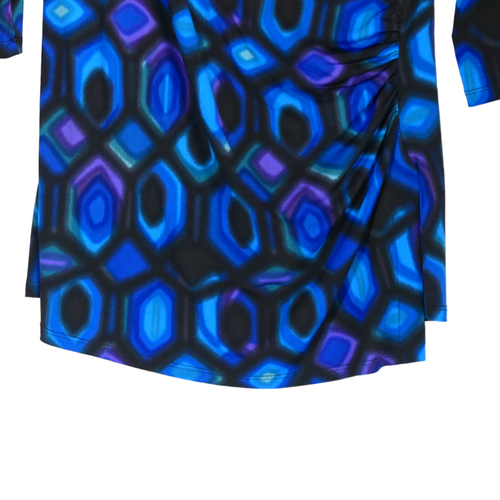 Made in Heaven Blouse Womens Size 1x Blue Purple Retro Faux Wrap Ruched Slinky - Picture 6 of 8