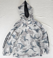 Adidas Jacket Small Youth Gray Camouflage Pullover Hood Lightweight Windbreaker