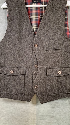 Massimo Dutti Waistcoat XL Grey Wool Vest Check Lining Chore Workwear Utility - Picture 9 of 18
