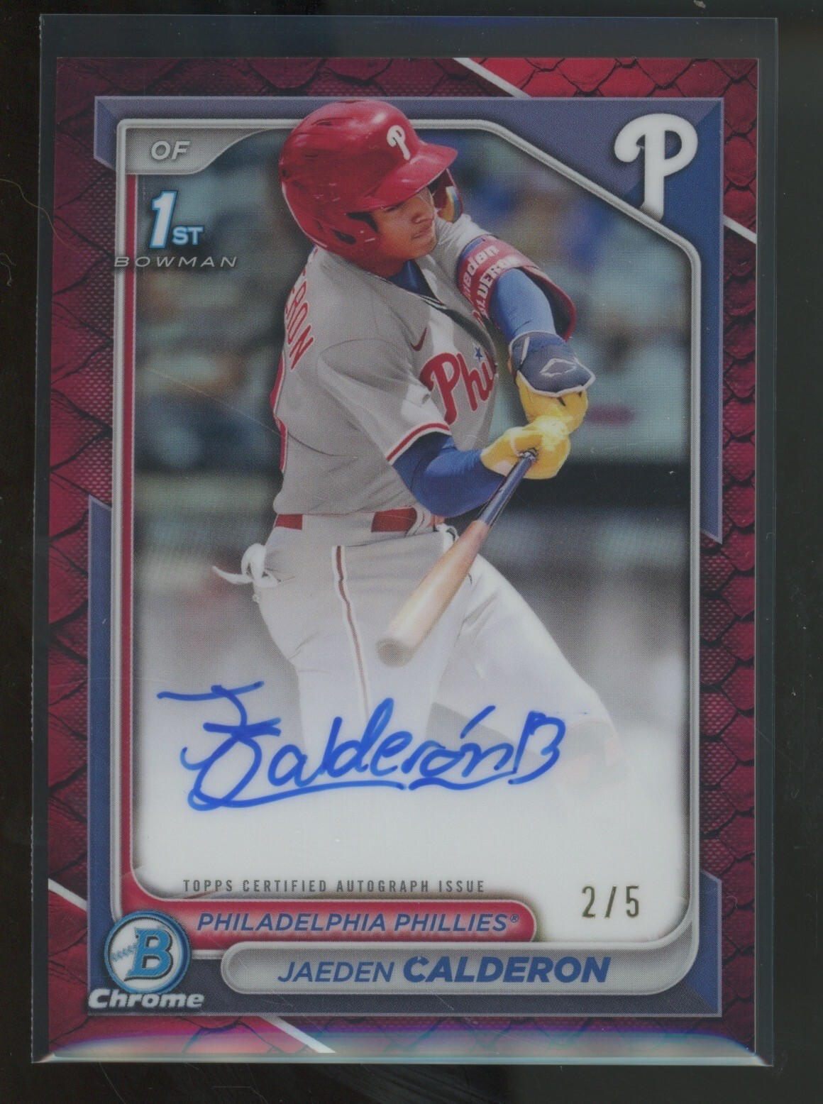 2024 Bowman Chrome 1st Jaeden Calderon Reptilian Red Auto /5 SSP Phillies