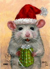 KMCoriginals PRINT Rat Santa Hat The Gift Ratso Christmas Reproduction ACEO art