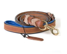 PetsUp Royal Braided Padded Leather Dog Leash 48" Small Tan/Blue FAST SHIP! AC4