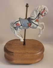 Vintage Musical 8.5" Carousel Horse On Wooden Base
