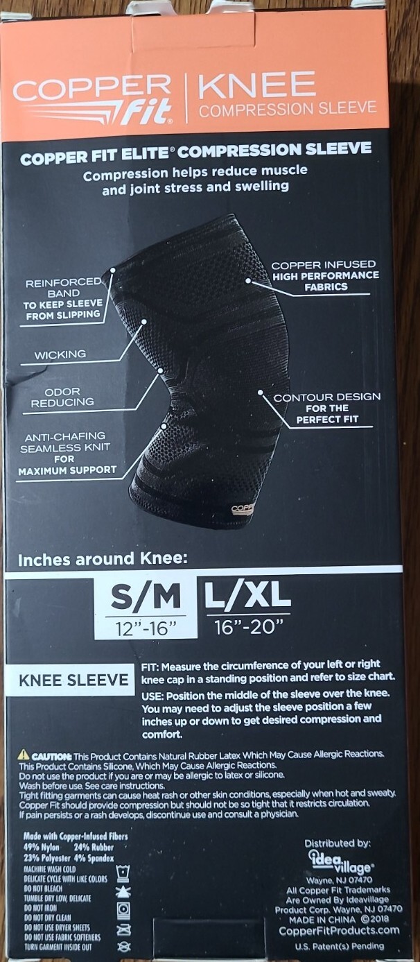 Elite Copper Fit Knee Compression Sleeve Small Medium S/M