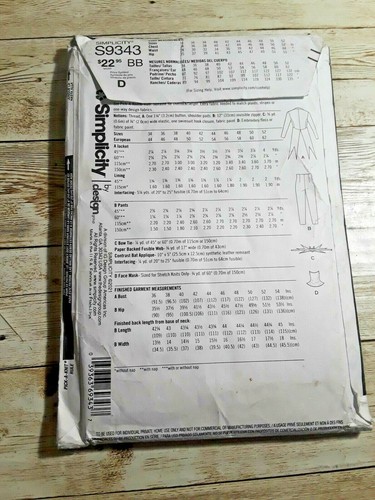 Simplicity S9343 BB Men's 44"- 52" Nightmare Before Christmas Sewing Pattern NIP - Picture 7 of 8