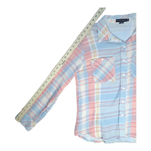 Sanctuary Tomboy Button Up Shirt Soft Cotton Waffle Plaid Women's Size Large - Picture 12 of 15