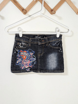 Ed Hardy By Christian Audigier Y2K Denim Mini Skirt - Girls