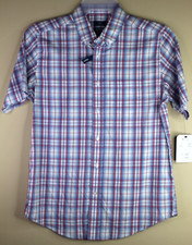 George Short Sleeve Poplin Men's Blue Plaid Button Down Size S 34-36 