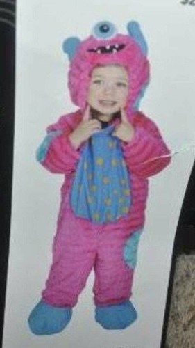 Girls Monster Halloween Costume Pink Blue Plush 1 Pc Hooded Toddler - 18/24 mths