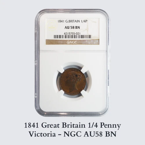 1841 Great Britain 1/4 Penny - 1 Farthing - Victoria - NGC AU58 BN#65