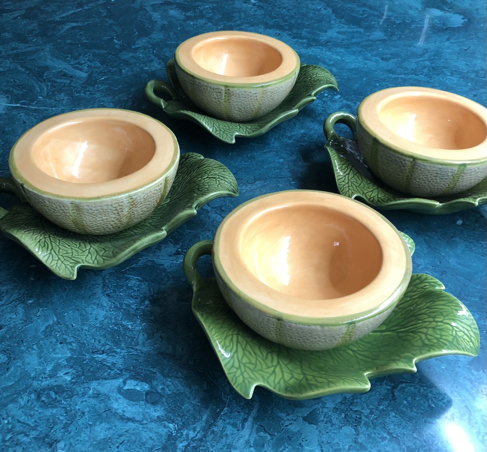 Vintage 8 Pc Byron Molds 1978 Melon Fruit Bowl & Leaf Plate (4 bowls, 4 plates)